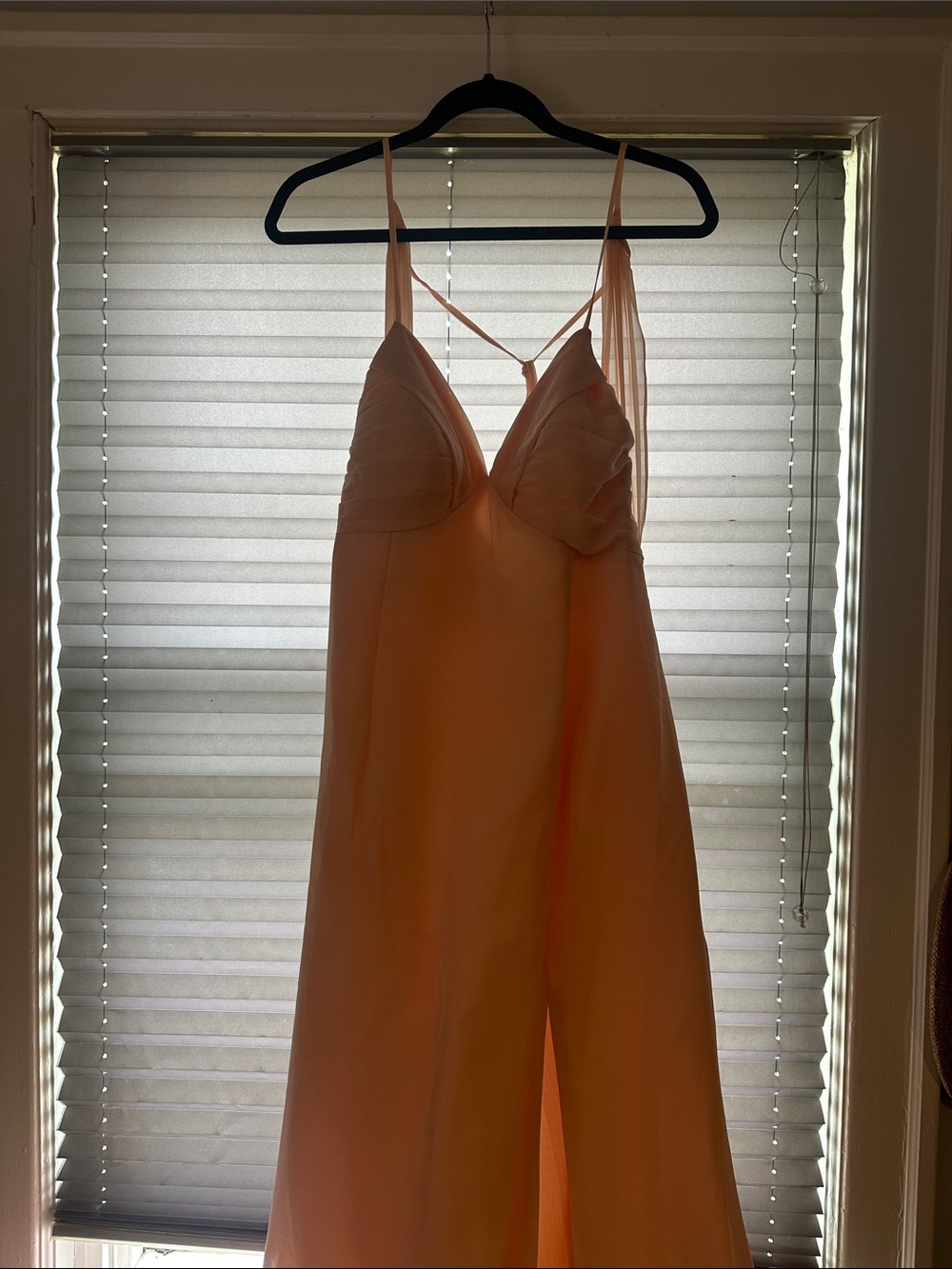 Azazie Peach Maxi Slip Dress with Spaghetti Straps
